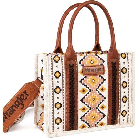 Women White Canvas Cotton Western Shoulder Purses Bohol Aztec Satchel Handbags - Picture 3 of 6